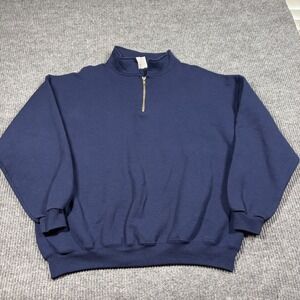 Jerzees Pullover Mens XL Super Sweats NuBlend Navy Blue Quarter Zip Sweatshirt